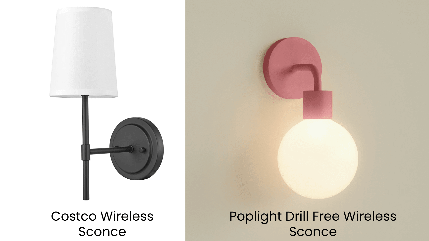 Poplight wireless wall light sconce in dusty rose and a costo wireless sconce