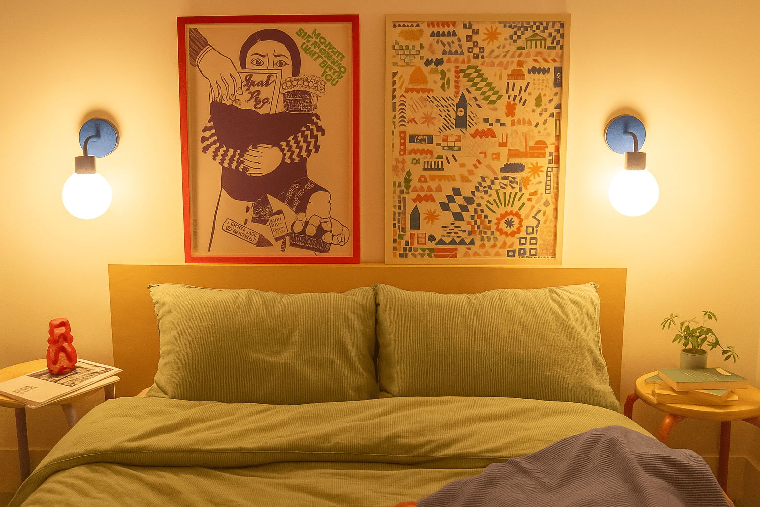 Double PL blue rechargeable wall sconce bedroom overhead warm lighting