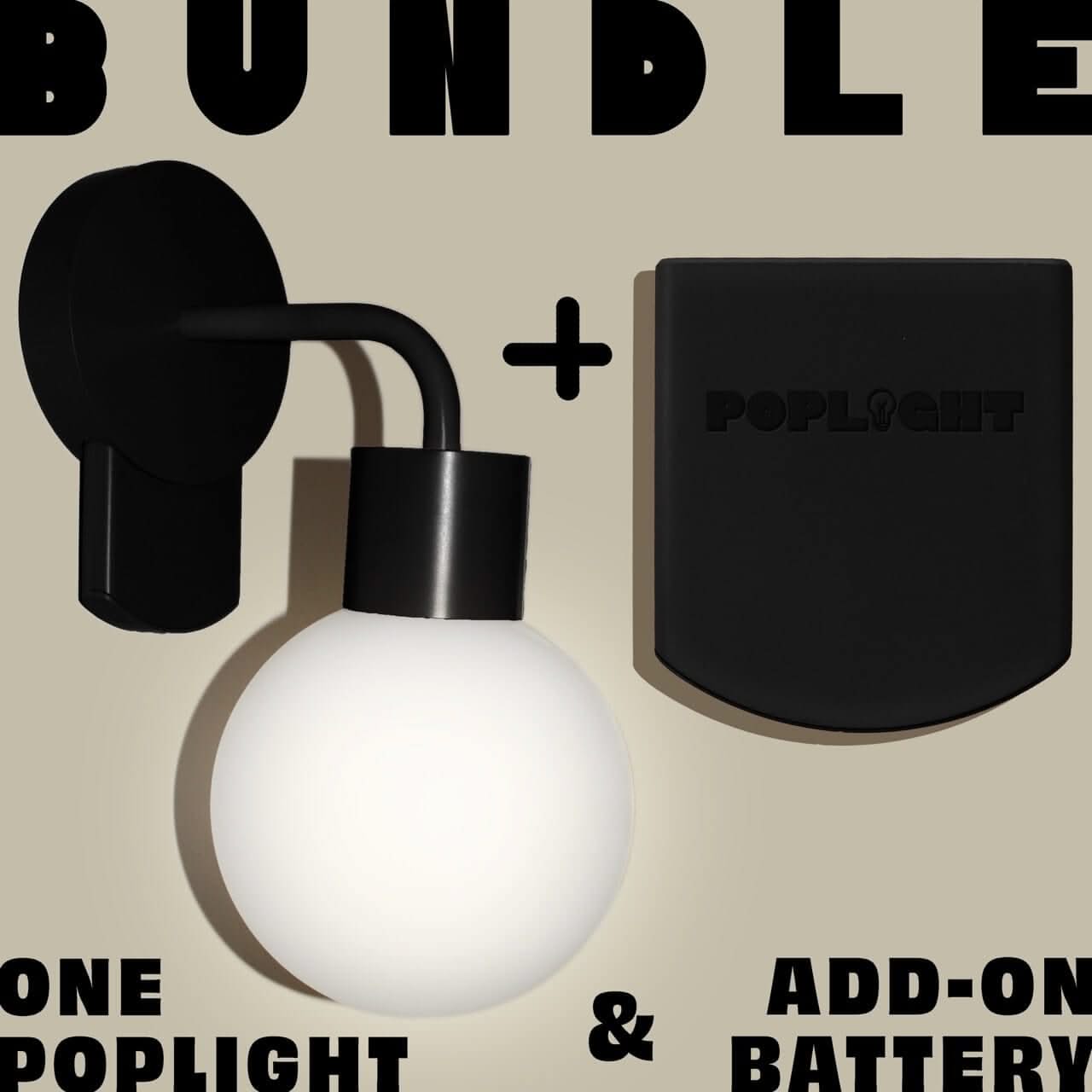 Matte Black Poplight and Battery Pack Bundle featuring one Poplight and add-on battery for extended ambient lighting.