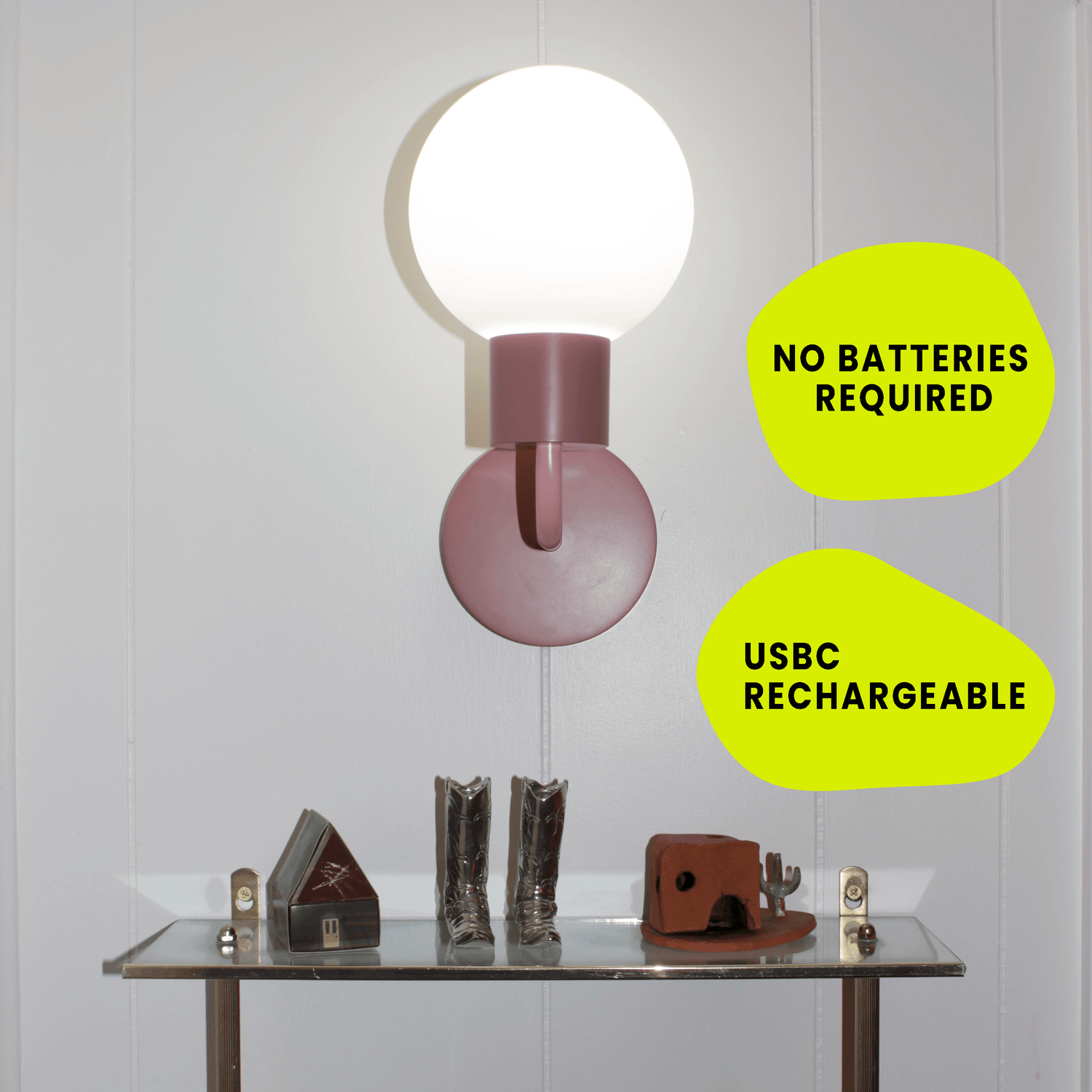 USBC rechargeable wireless wall lighting sconce in dusty rose color