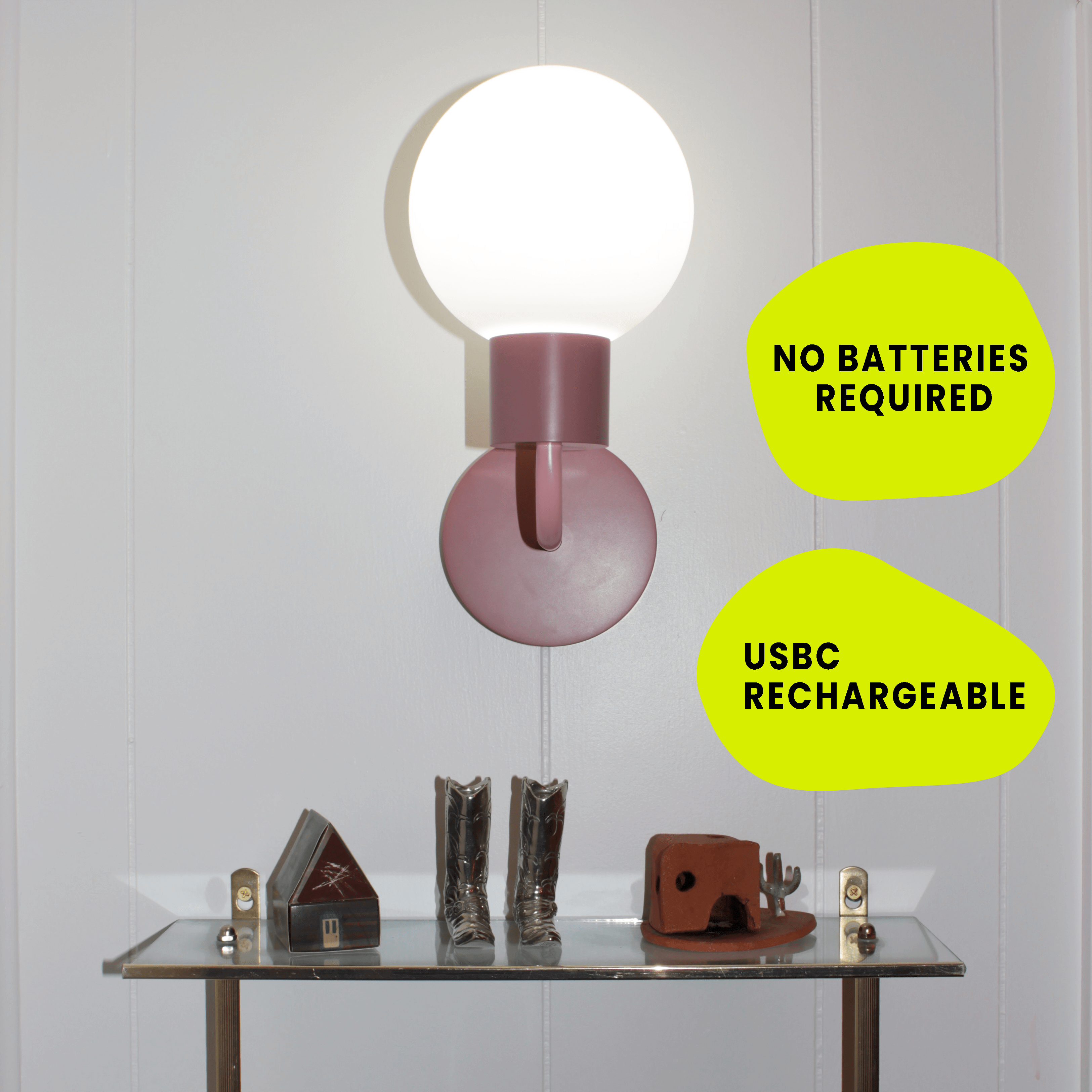 USBC rechargeable wireless wall lighting sconce in dusty rose color