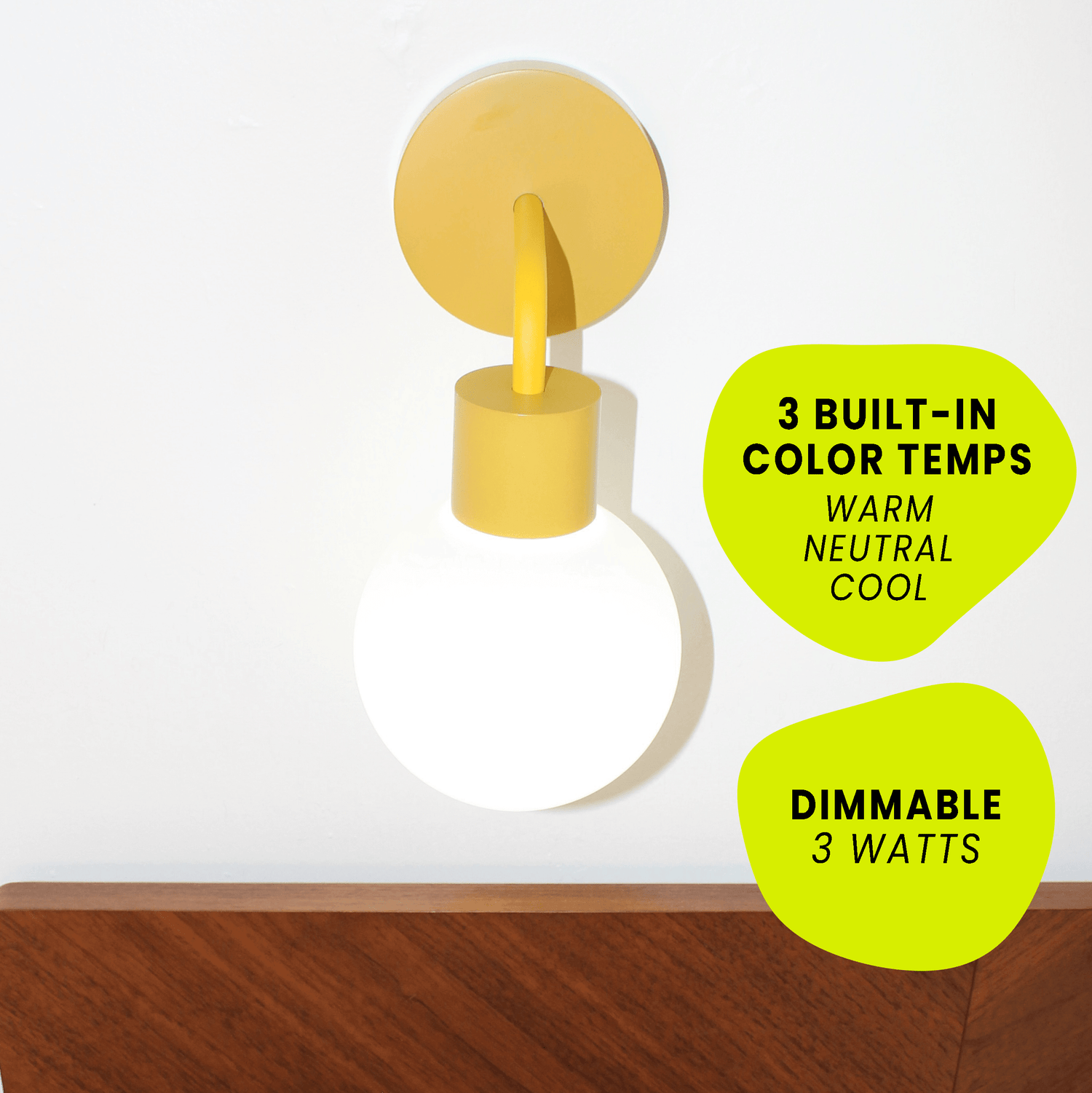 Marigold Poplight rechargeable wall light with dimmable settings and three built-in color temperatures for customizable ambiance.