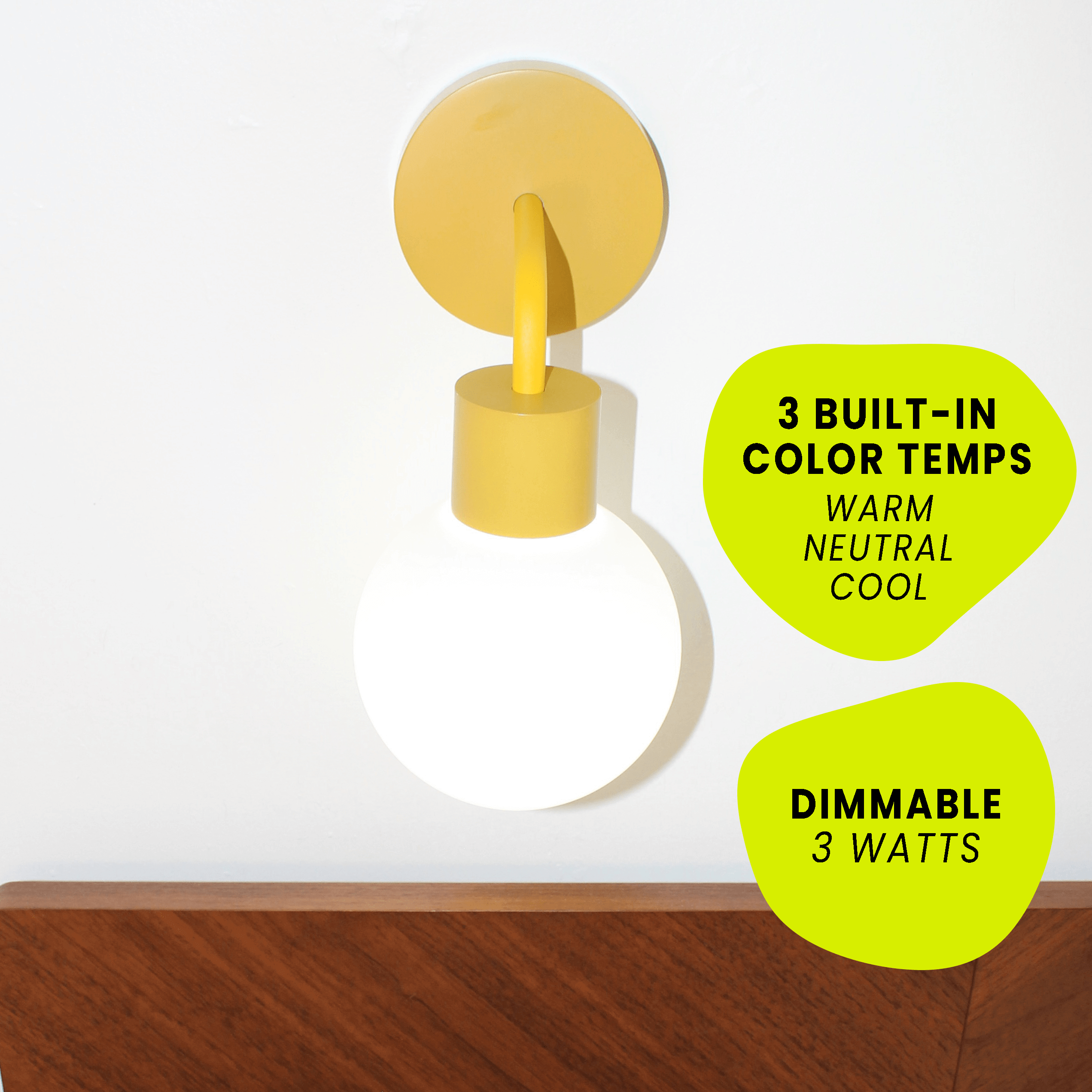 Marigold Poplight rechargeable wall light with dimmable settings and three built-in color temperatures for customizable ambiance.