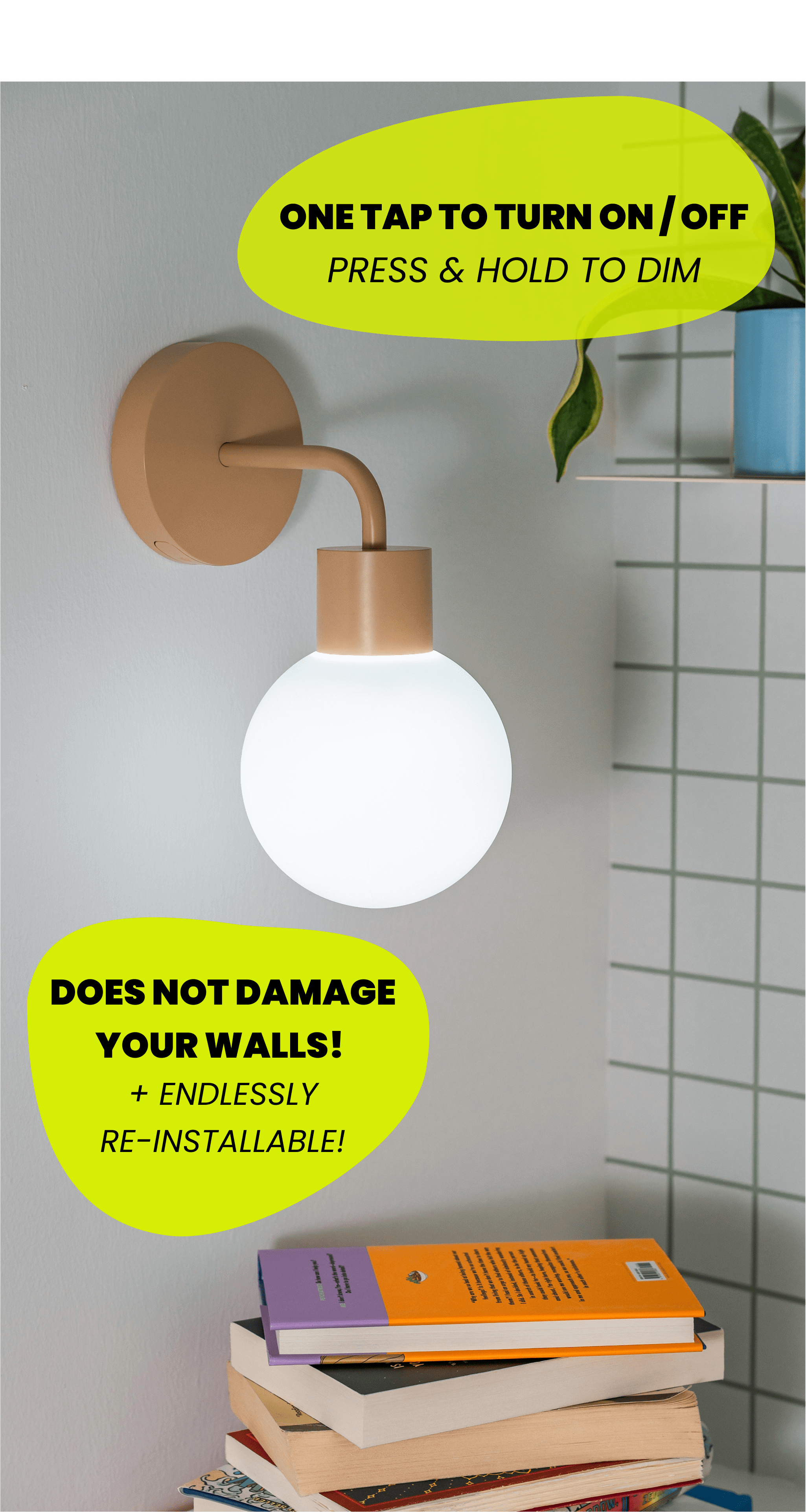 Mushroom Poplight Bundle - with text blurb on tapping to on/off and does not damage your walls