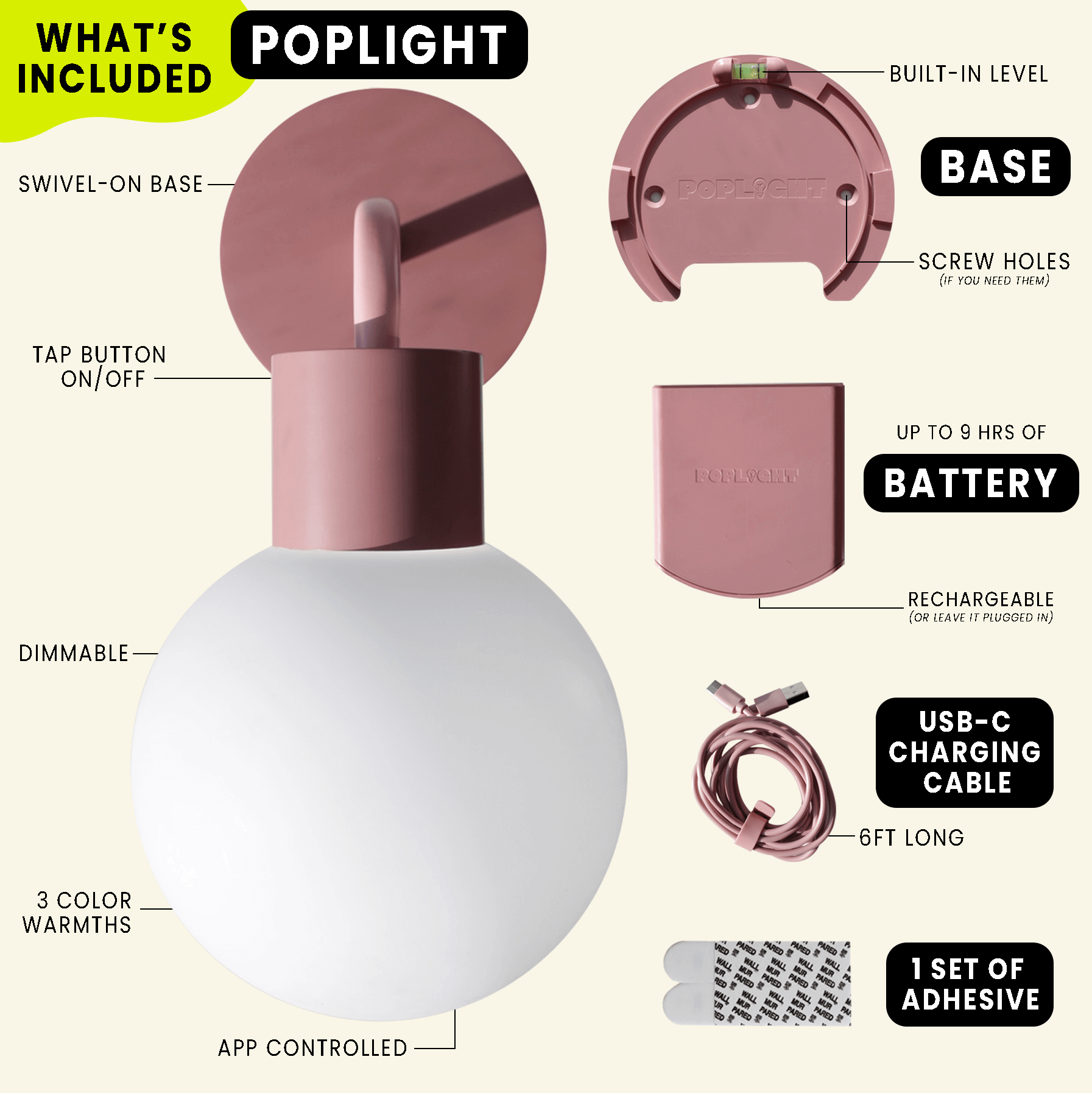 Poplight dusty rose wall light sconce Includes everything you need for a wireless drill free wall lighting