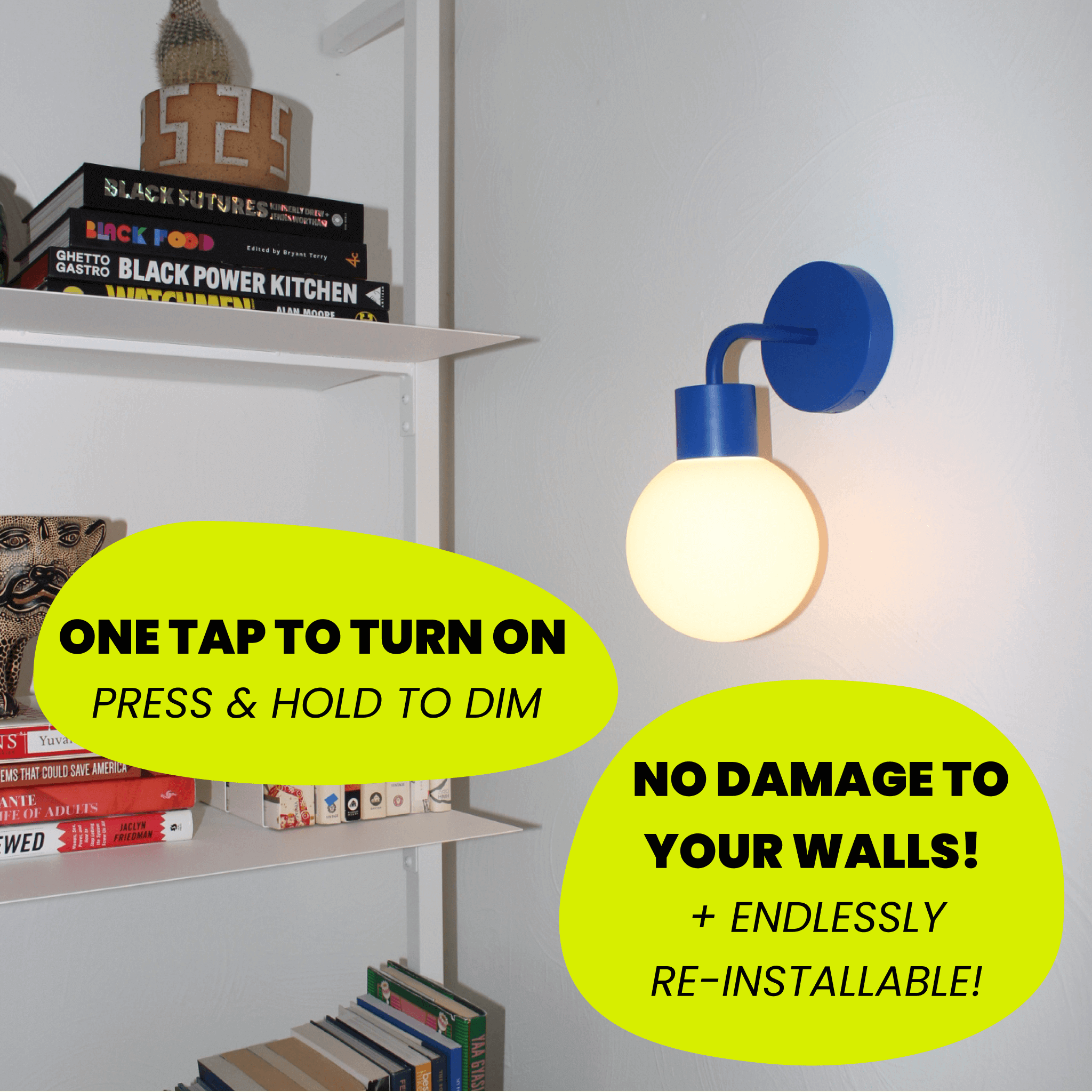 This stick-on wall sconce installs easily and leaves no damage on your wall.