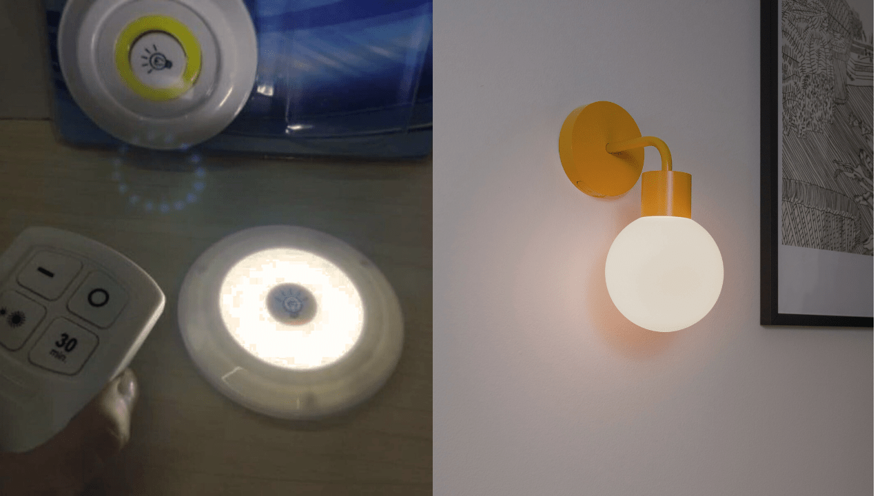 Poplight rechargeable wall light sconce and a Puck light
