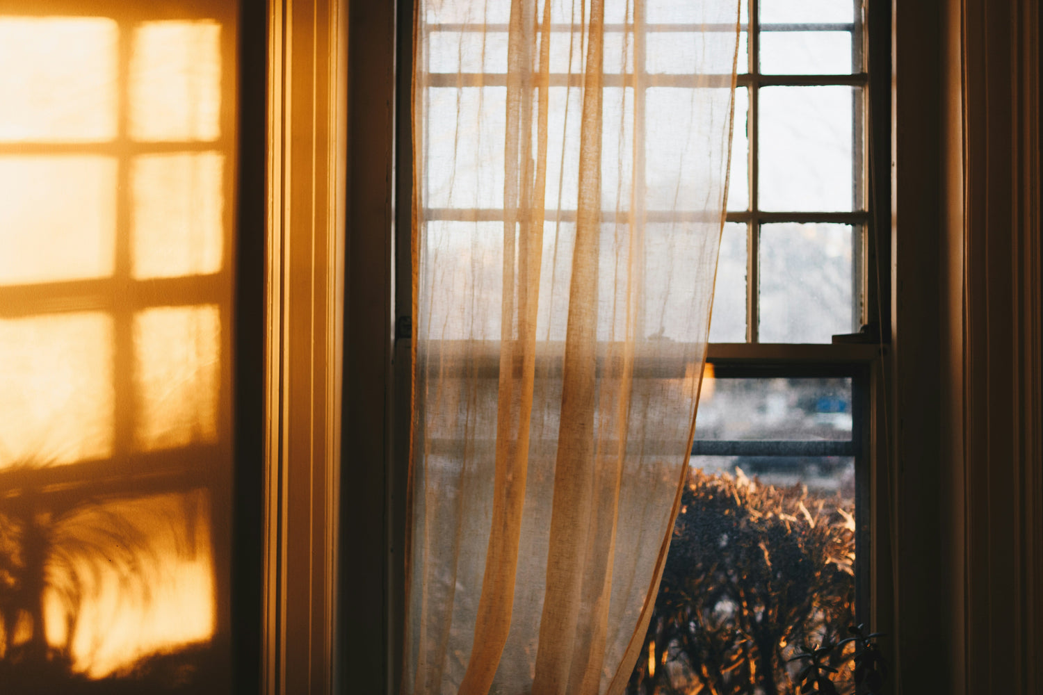 Warm light in a windowsill of a small apartment