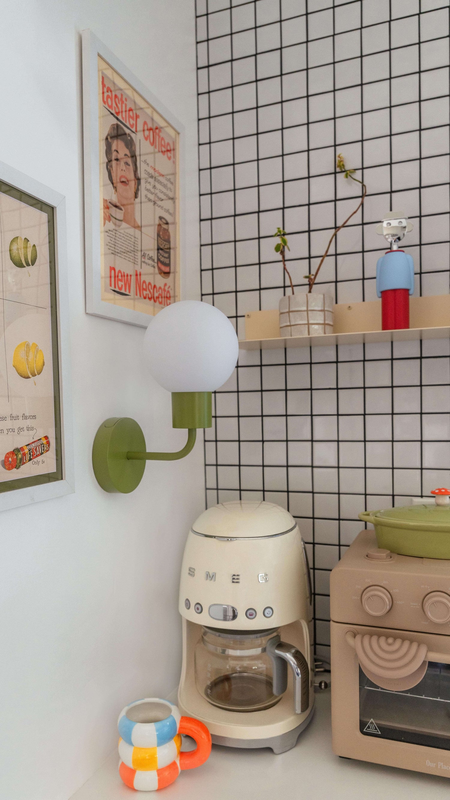 Modern rechargeable wall light sconce for a small modern coffee corner