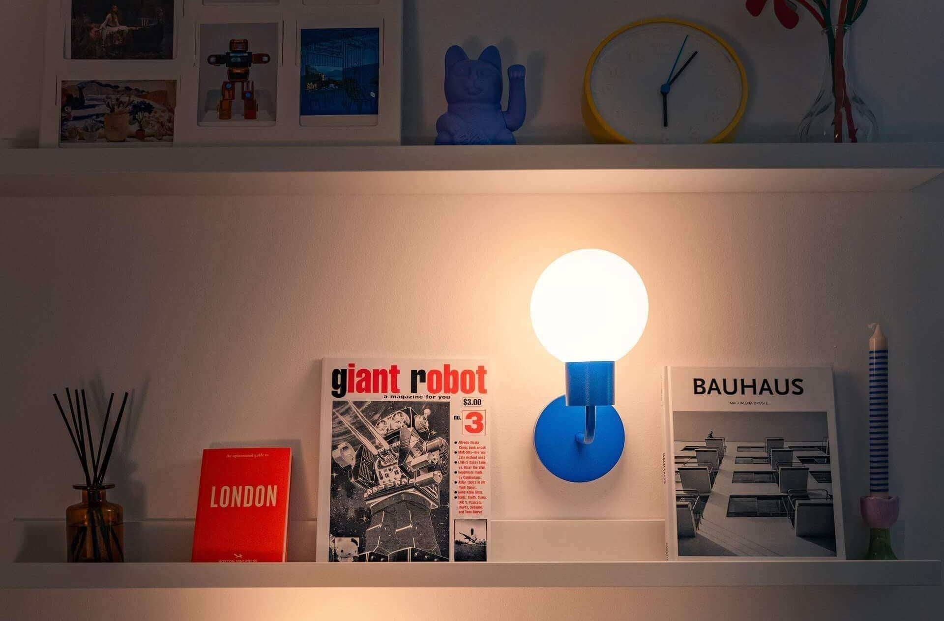 PL blue rechargeable wall light sconce for a cozy and warm ambient