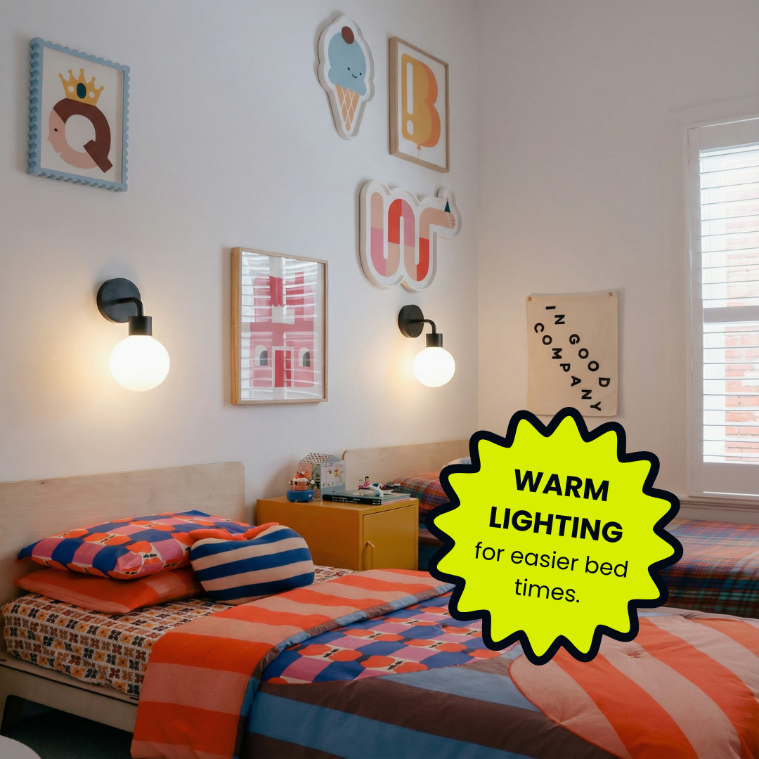 Warm lighting for easier bedtimes from Poplight wall sconces - in matte black color