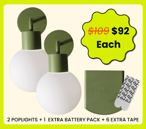 Sage Green Poplight bundle deal '2 POPLIGHTS + 1 EXTRA BATTERY PACK + 6 EXTRA TAPE'