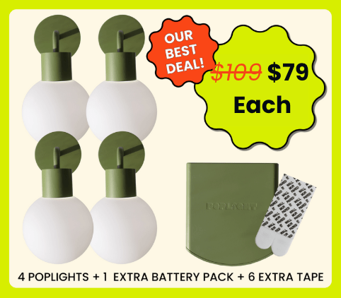 Sage Green Poplight bundle deal '4 POPLIGHTS + 1 EXTRA BATTERY PACK + 6 EXTRA TAPE'