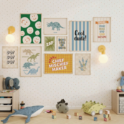 Kids play room with some framed wall art decor and two marigold wall light sconces