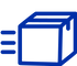 Blue icon of a fast-moving package symbolizing quick delivery and shipping services.