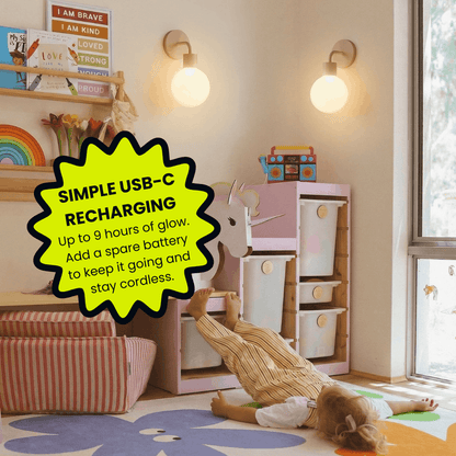 Mushroom poplight wall light sconces with a kid lying down inside a kids play room