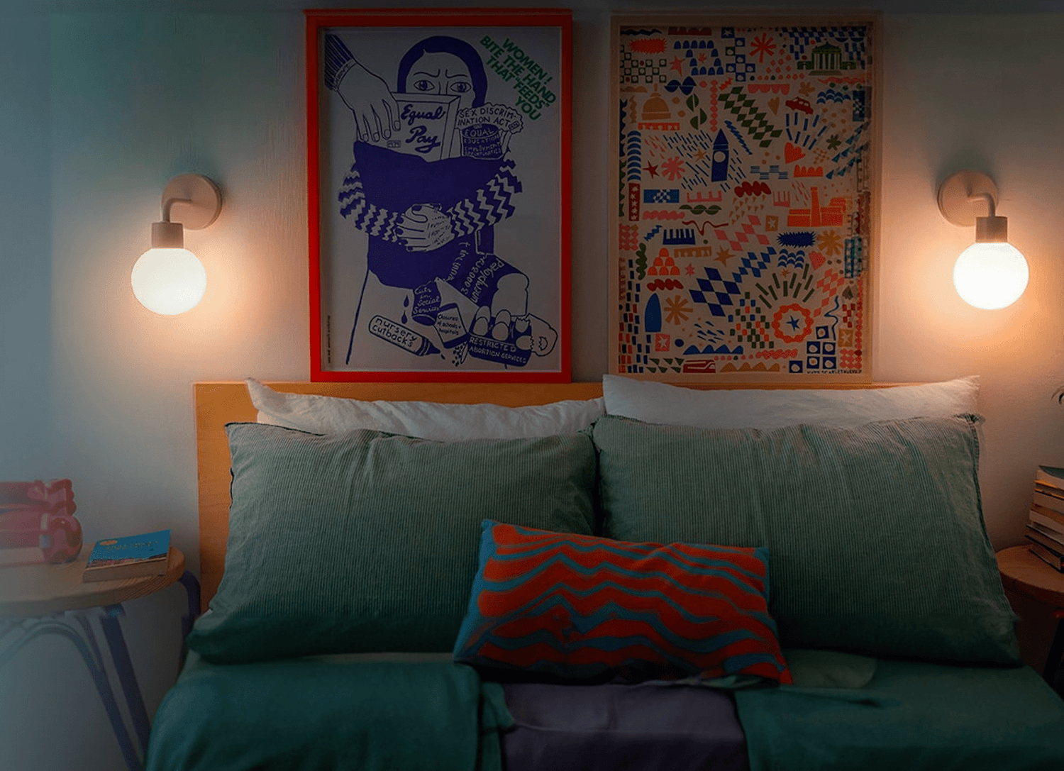 Bedroom setup with warm lighting from PL mushroom wall light scone