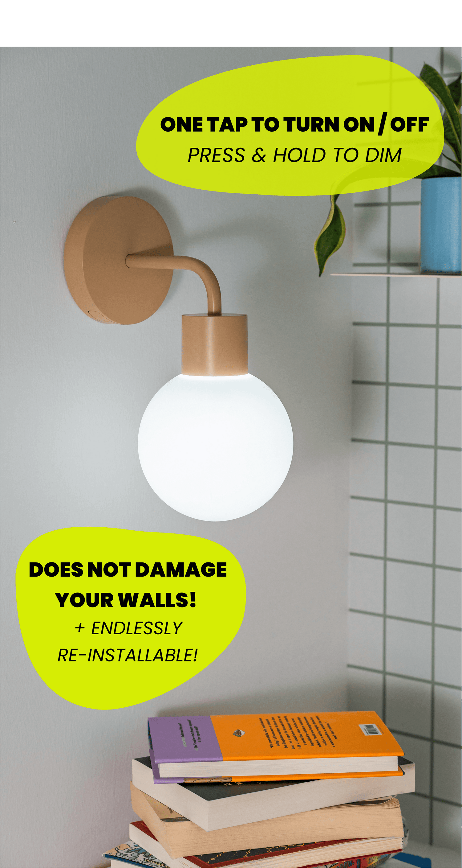Mushroom Poplight Bundle - with text blurb on tapping to on/off and does not damage your walls