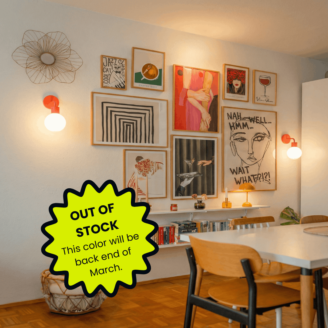 Vermillion Red PL wall lights out of stock and will be back at the end of March