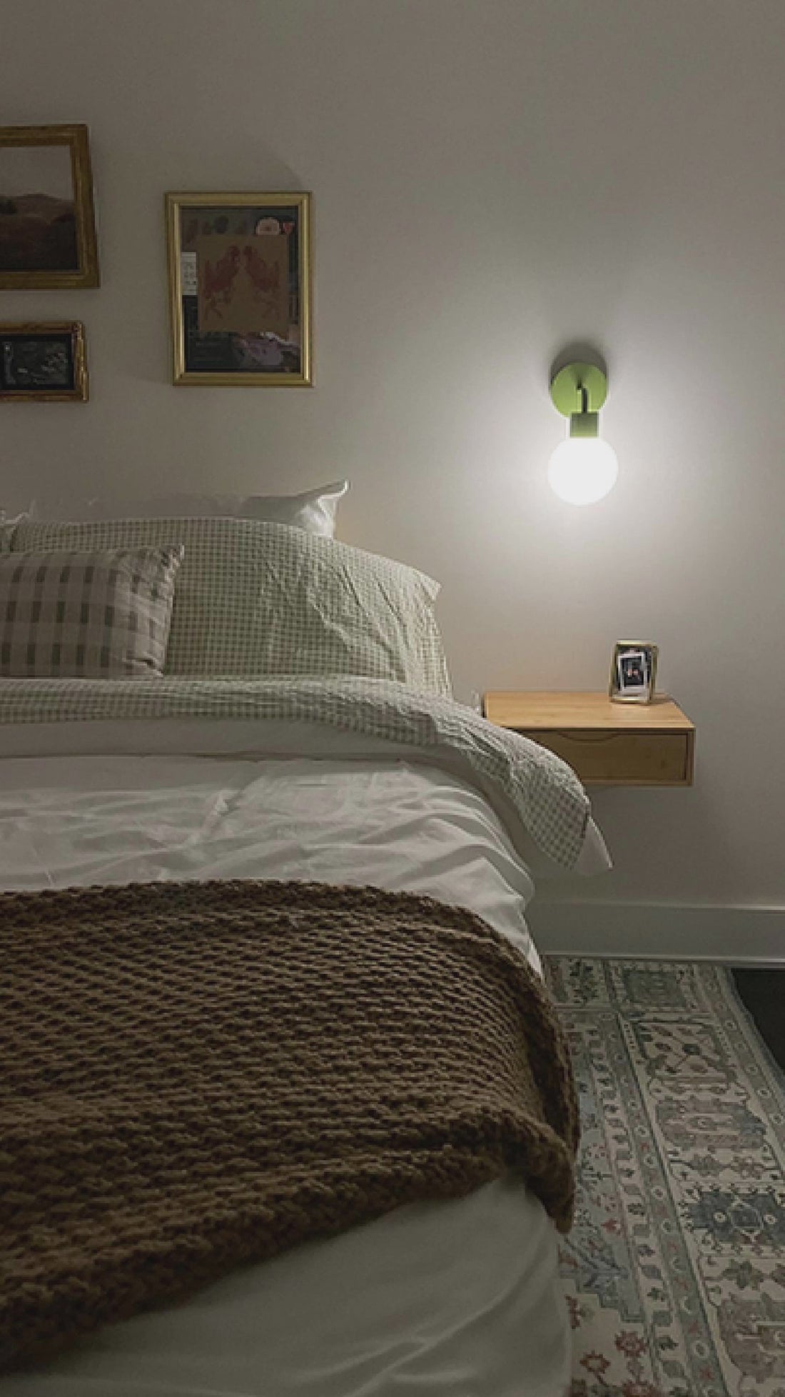 Renter-friendly bedroom upgrade using Poplight Sage Green wall lighting